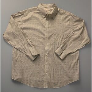 Roundtree & Yorke Gold Long Sleeve Button Up Shirt White Geometric AOP 2XB JBHS